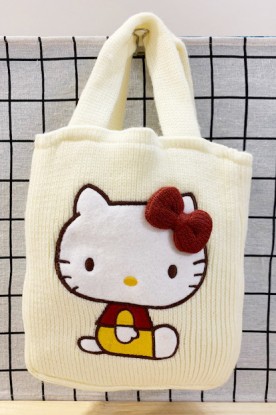 【震撼精品百貨】Hello Kitty 凱蒂貓~HELLO KITTY日本SANRIO三麗鷗KITTY針織小提袋-米白83295