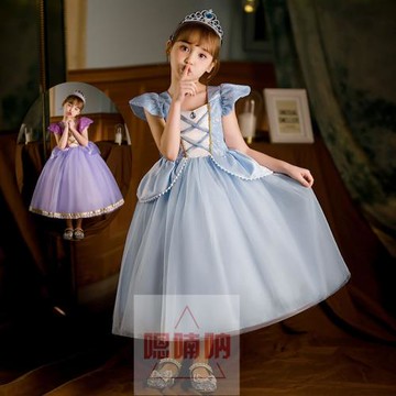 新款長發公主裙迪士尼愛莎樂佩女童連衣裙子萬圣節兒童演出禮服裝