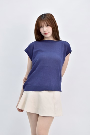 (S) giordano ladies針織藍色短袖上衣