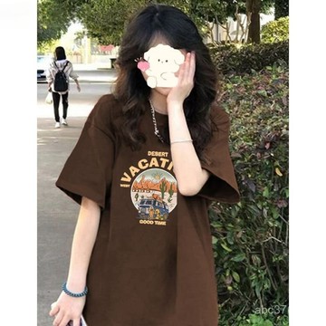 免運 純棉 設計 純棉 圓領 短袖 夏季 休閒 寬鬆T恤 T恤女 大碼