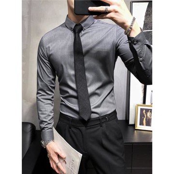 襯衫男長袖高級感商務休閑韓版修身痞帥職業正裝上班免燙抗皺襯衣