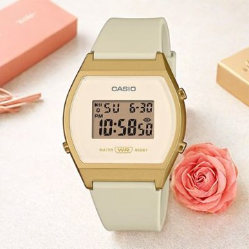 CASIO 卡西歐 運動休閒電子錶 女錶 學生錶 夏日煥新提案 送禮推薦-米白x金框 LW-204-9A