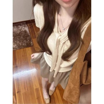 【WYZ】韓系杏色小飛袖正肩冰絲短袖t恤女夏季小衆設計感短款針織衫上衣