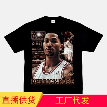 ROSE羅斯T恤球星印花籃球短袖美式小領口西海岸長袖vintage