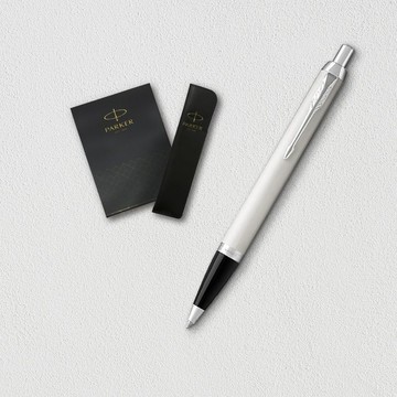 【PARKER】新IM 白桿原子筆 真皮筆套禮盒 客製化刻字(原廠正貨)