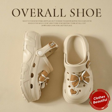 蝴蝶結洞洞鞋女士夏季外穿軟底防滑沙灘涼拖鞋加厚底