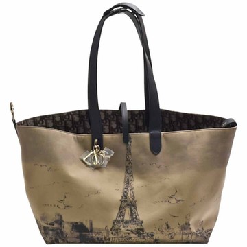 DIOR 經典Toujours系列巴黎主題圖案帆布手提/肩背托特包(大-米/黑色)