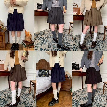 韓版高腰百褶中裙 學院風 修身 毛呢百褶裙 中長裙 A字裙 及膝裙 半身裙 冬天裙子 百褶長裙 國中制服 高腰短裙 傘裙