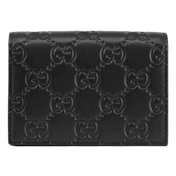 GUCCI 779844 滿版GG LOGO壓花皮革釦式卡片零錢包.黑