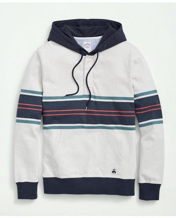 Brooks Brothers Men's Cotton Chest Stripe Hoodie | White | Size Medium