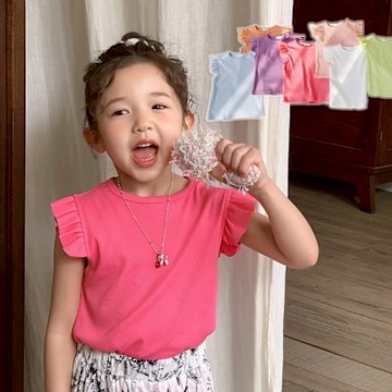 坑條小飛袖上衣 涼感 T恤 棉T 短袖上衣 大童 童裝 女童 兒童 橘魔法 現貨【BB8312】