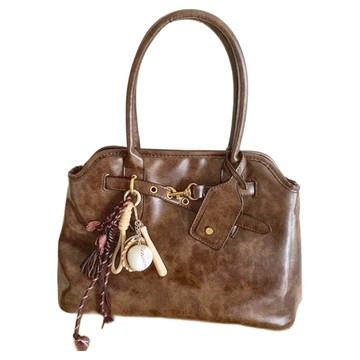 MDMS 優雅皮質雙層手提包 肩帶長17cm  35 x 24 x 12cm  復古咖色