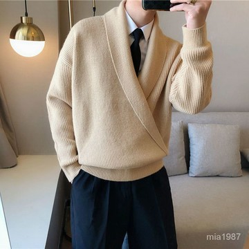 【優選好物】韓國秋冬款純色大V領墜垂感個性毛衣男寬鬆慵懶風休閒針織衫外套 YBSZ