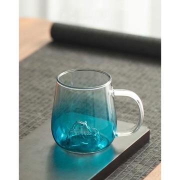 禛璽 漸變色藍觀山杯小清新玻璃水杯創意茶杯辦公室男女喝水杯子