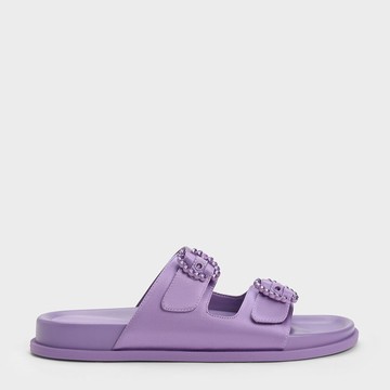 寶石釦帶厚底拖鞋