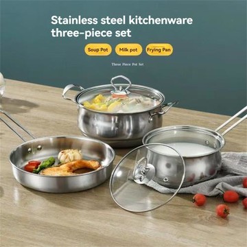 跨境 廚具套鍋 不銹鋼鍋具套裝全鋼線耳套裝鍋湯鍋平底鍋煎鍋