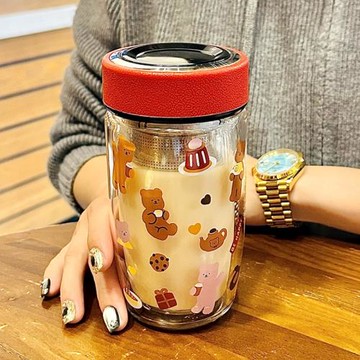 2025新款女雙層高硼硅玻璃杯泡茶杯茶水分離水杯可愛女學生杯子