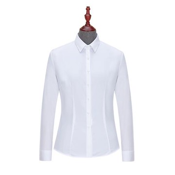 長袖女襯衣白色關門V領60%棉細斜紋LNC118商務正裝職業裝工服襯衫