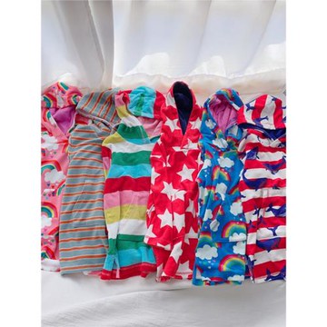 98-152英BD男女童春帶帽毛巾料鯊魚彩虹浴袍兒童海邊溫泉沙灘浴衣