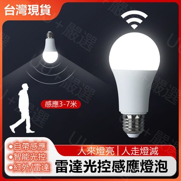 免運現貨💡E27感應燈泡 雷達光控LED感應燈泡 人體感應燈 12W靈敏感應球泡 走廊車庫燈 玄關自動感應燈 省電燈泡