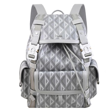 Christian Dior Hit the Road 滿版印花翻蓋抽繩大容量後背包.灰