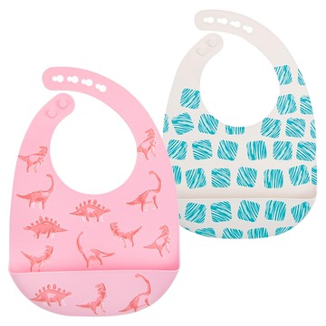 Nuby 矽膠圍兜  雷克斯龍 + 塗鴉方塊  2入  1組