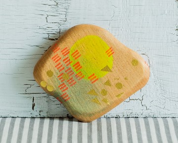 抽象手繪木質袖珍鏡（螢光黃）