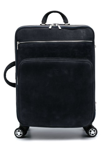 Eleventy - pebbled-leather rolling luggage - men - Nubuck Leather - One Size - Blue