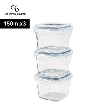 CB JAPAN 扣式耐熱玻璃密封盒150ml-3入組-方款
