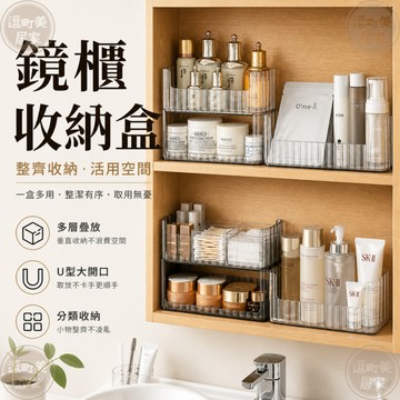 『現貨＆滿額折抵 』【逗町美居家】鏡櫃收納盒 化妝品收納盒 透明桌面收納架 保養品收納 口紅香水收納 浴室置物收納盒