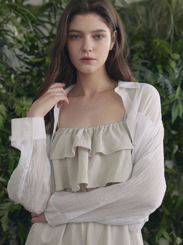 String Collar Short Shirt [Brown]