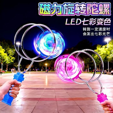 【臺灣出貨】魔力兒童炫彩飛轉陀螺悠悠手搖玩具魔術批發磁力七彩發光軌道旋轉55lkh