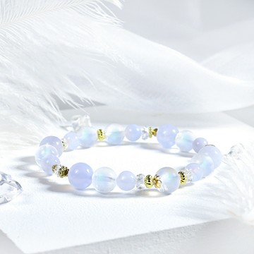 【月色真美】圓月系列｜幻藍 | 人緣桃花 x 健康紓壓 | 藍紋瑪瑙月光石手鍊A153