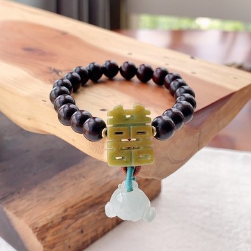 緣翠－天然緬甸A貨翡翠 雙彩囍 小葉紫檀木珠