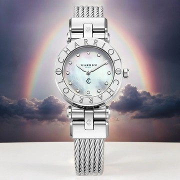 CHARRIOL 夏利豪 St-Tropez系列 時尚鑽石鋼索腕錶-28mm CR28S.590.001