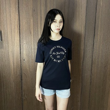 美國百分百【全新真品】Tommy Hilfiger 短袖上衣 棉質 女款 TH T恤 logo 短T 深藍 CQ39