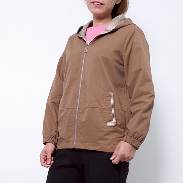 CLL巧玲瓏 質感含棉內裡格紋拼接連帽外套 3887020