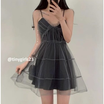 【太妮絲F402】現貨 韓系 網紗 綁帶洋裝 設計感 吊帶裙 小眾 連衣裙 洋裝 佯裝 蓬蓬裙 蛋糕裙 雙層 公主裙