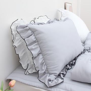 CHOUETTROOM 超細纖維荷葉邊枕套  70 x 50cm  1個  灰色