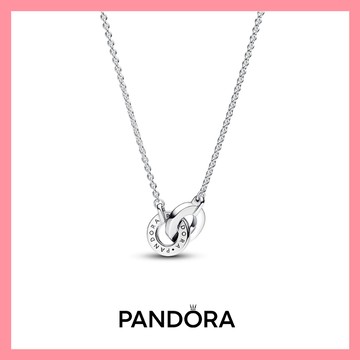 [客製化卡片]【Pandora官方直營】交織釦環吊墜項鏈-45公分。生日。祝福。好運