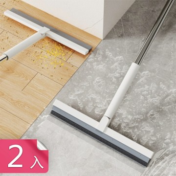 【荷生活】乾濕兩用旋轉刷頭多功能刮水拖把 加長刷桿多排凸點可懸掛刮刀-2入組