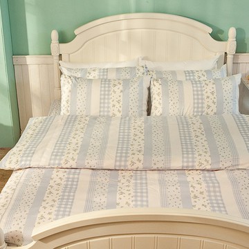 戀家小舖 台灣製 薄被套 雙人被套 被單 漫步花園藍 雙人薄被套 雪紡紗磨毛 國民款床組