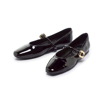 【新品】我的旅行日記  精緻飾扣漆皮平底瑪莉珍鞋 漆黑 (5B3195)