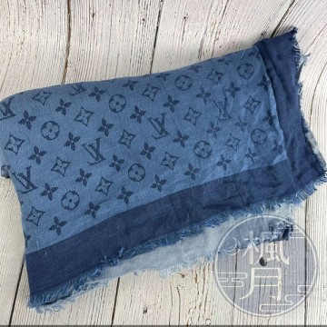 BRAND楓月LOUIS VUITTON LV 401910 藍色漸層原花40%羊毛60%蠶絲圍巾