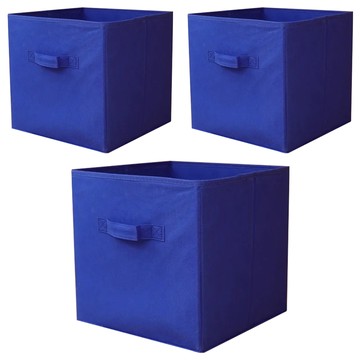 小綠豆居家百貨 可折疊無蓋收納箱 免組裝 無紡布+紙板  28 x 28 x 28cm  寶藍色  3個