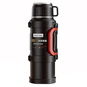 316保溫壺 大容量不鏽鋼保溫瓶 長效保溫保冷 附手柄全鋼杯蓋  耀石黑  1個  2L