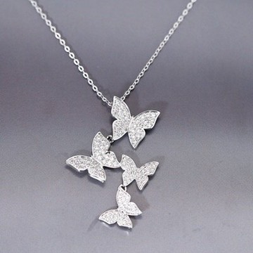 925純銀項鍊 鑲鑽吊墜-韓版時尚個性蝴蝶母親節情人節生日禮物女飾品73gj24【獨家進口】【米蘭精品】