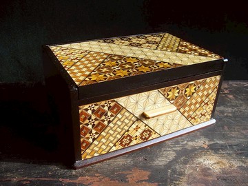 【老時光 OLD-TIME】早期二手日本寄木細工小款珠寶盒化妝鏡台