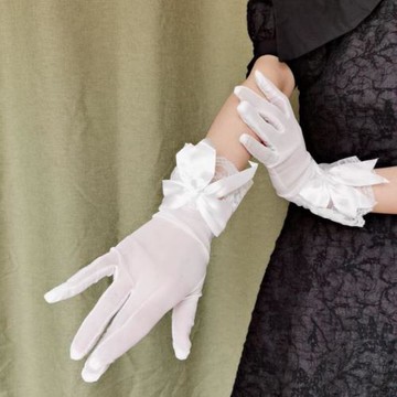 Lolita洋裝造型復古手套氣質名媛蝴蝶結蕾絲透視分指夏防曬女透氣
