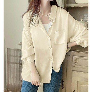 日本 GRL - 俐落衣領百搭舒適薄襯衫-淺黃 (F)